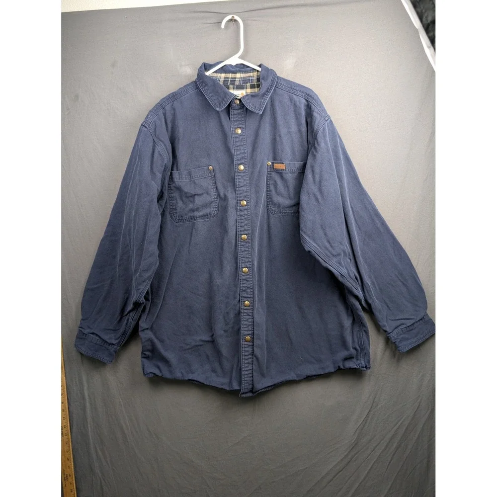 Carhartt Men's Flannel Lined Canvas Shirt Jacket Navy Blue NVY Workwear 2XL